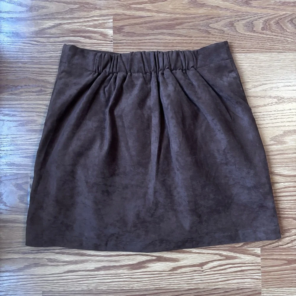 Le Lis Brown Faux Suede Patch Pocket Short Mini Skirt Retro‎ 60s Fall Size Small